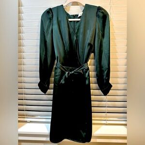 Adelyn Rae Green Sheath Dress with Bishop Sleeves and V-Neck